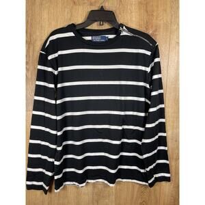 Y2K Polo Ralph Lauren striped pima cotton Men's shirt w zipper shoulder L